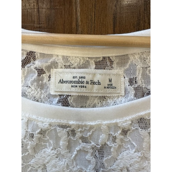 Abercrombie & Fitch Lace Top Women's Medium White Sheer Floral Preppy Cottage - Picture 5 of 8